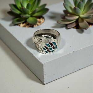 Sterling Silver and Turquoise Men's Eagle Ring